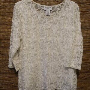 Peck & Peck White Lace Blouse w/ Built-In Tank | PXL